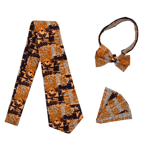 African print bow tie dark brown and yellow print for men
