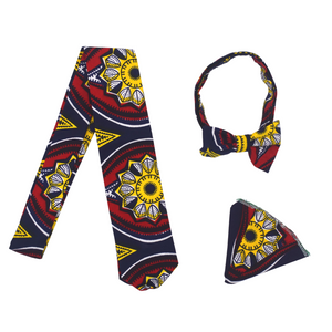 African print bow tie for men royal blue with yellow large flowers