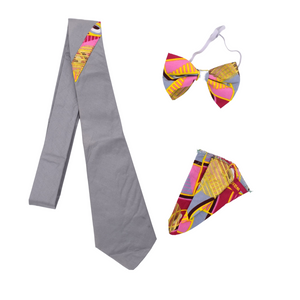 African print bow tie with grey and pink fabric - MS9