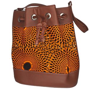 Medium Brown Bag with Orange and Black African Print