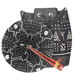 Medium Black Bag with Black and White African Print