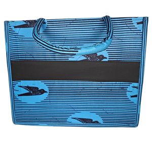 Large Blue and Black Bag with Bird Pattern