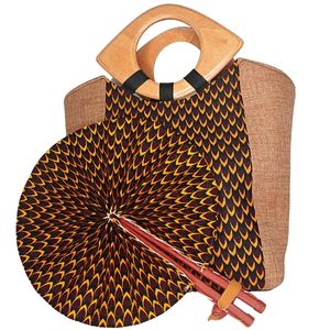 Large Tan Bag with Yellow and Brown African Print