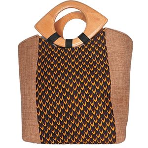 Large Tan Bag with Yellow and Brown African Print