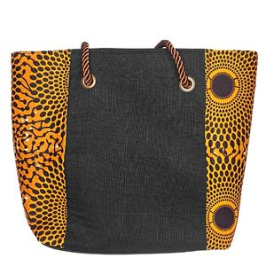 Large Black Bag with Orange and Black African Print On the Side and A Twsited Leather handle