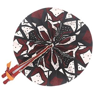 Burgundy, Black and White Abstract African Print Handmade Fan