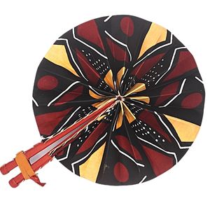 Black, Yellow and Brown African Print with White details African Print Handmade Fan