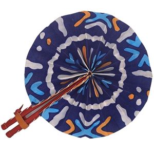 Blue, White and Orange Abstract Print Handmade Fan