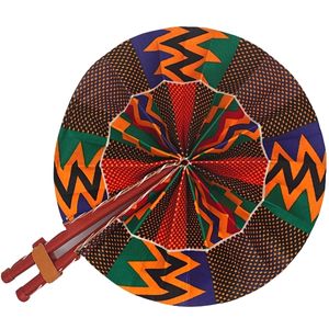 Orange, Green, Blue and Black Kente African Print Handmade Fan