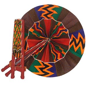 Orange, Green, Blue and Black Kente African Print Handmade Fan