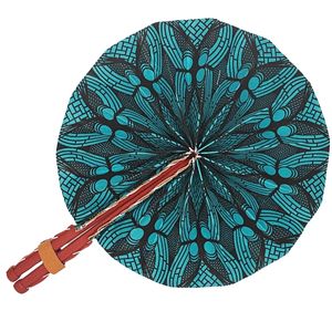 Teal and Black African Print Handmade Fan