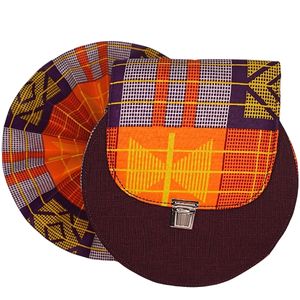Small Brown Bag with Abstract Orange Colored African Print