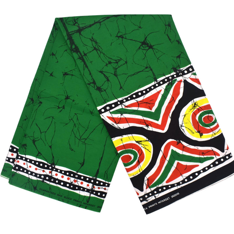 forest green african print batik fabric with liberation rastafari colors