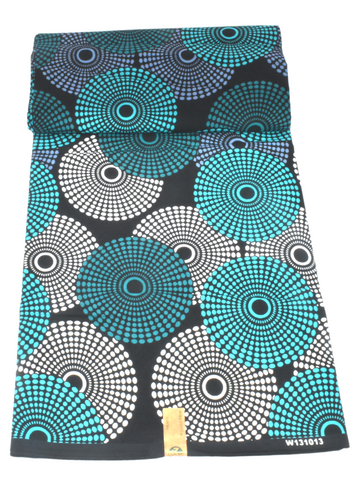Circle of life teal, white and black african print 