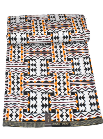 Geofun white, orange and white shapes african print 