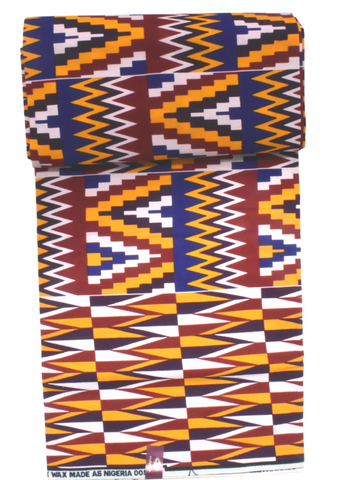 Kente style blue, orange and yellow african print 