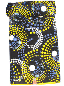 Black, Yellow, Blue and White Dotted African Print  - CA296
