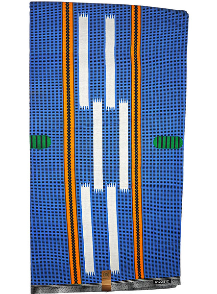 Blue, Orange and White Striped African Print - CA326