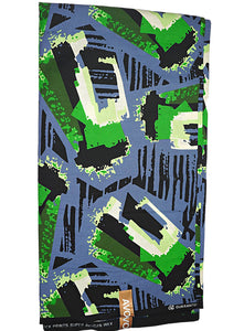 Blue, Green, Black and White African Print - CA325