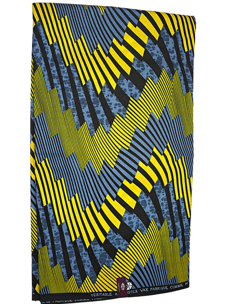 Blue, Black and Yellow Patterned African Print - CA323