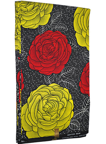 Black and White Dotted Print with Red and Yellow Roses - CA320