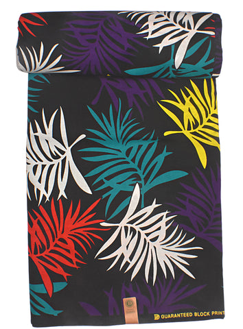 Black with Multicolored Palm Leaves African Print - CA289