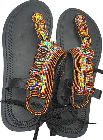 Masai Beaded African Handmade Leather Sandals Msizi - (Kenya)