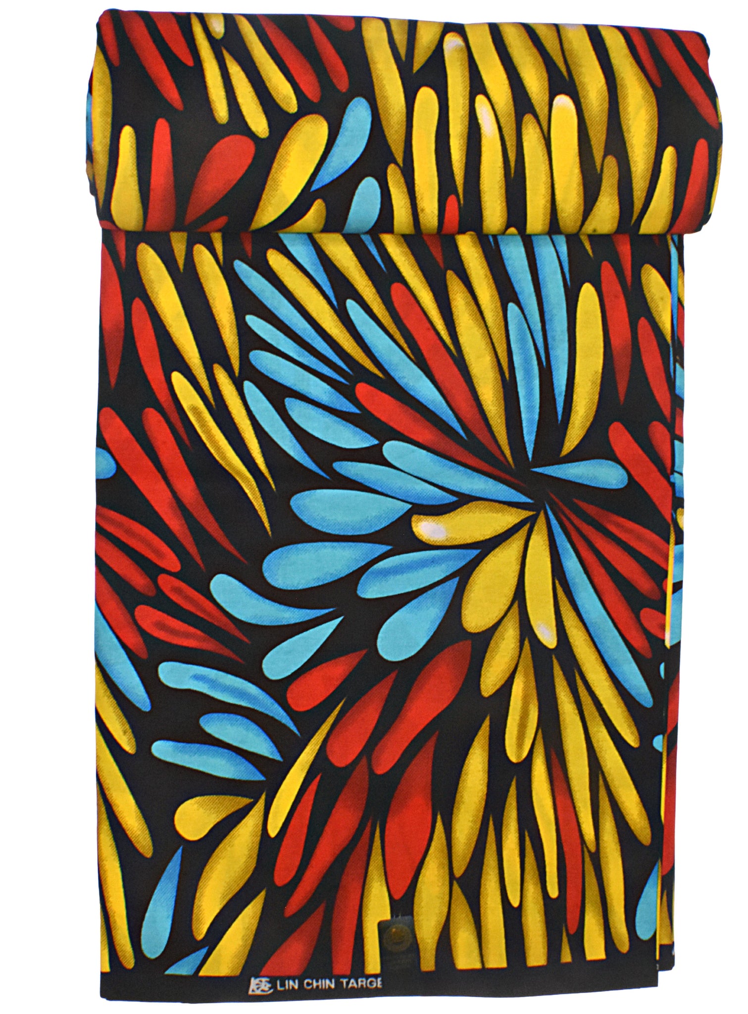 Black with Blue, Red and Yellow Petals African Print  - CA292
