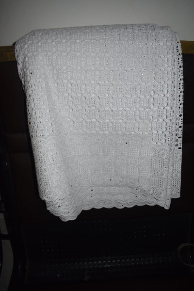 White Lace Fabric, Intricate Squares with Patterned Circles