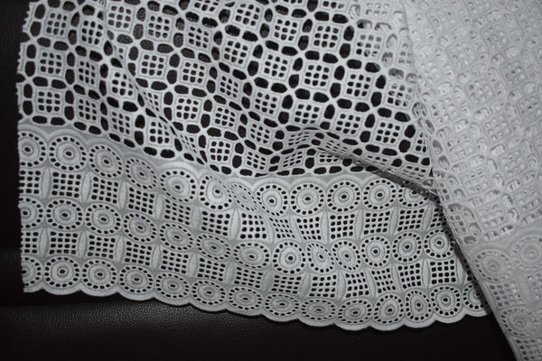 White Lace Fabric, Intricate Squares with Patterned Circles