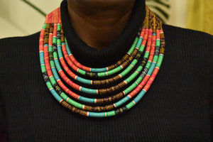 Makeba Necklace Green/Red/Brown