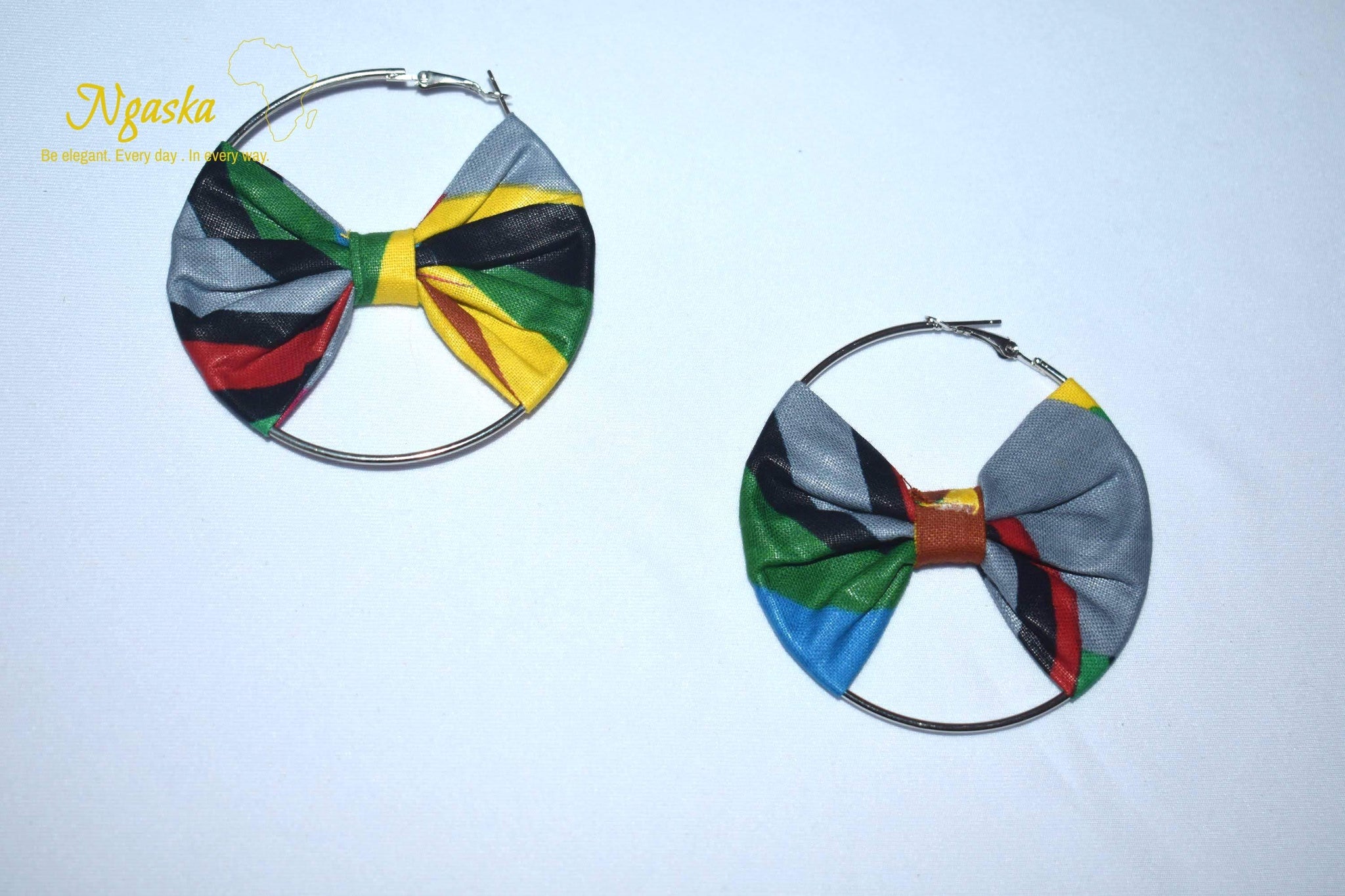 African Print Creole Hoop Earrings, Colorful Stripes - ER27