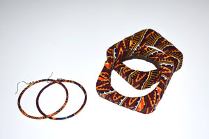 African Bracelet and Earrings Set Vibrant Orange
