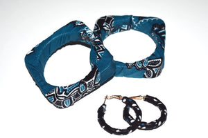 African Bracelet and Earrings Set Turquoise and Black