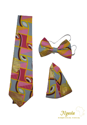 Playful Pink And Starlight Silver Necktie & Bowtie Set NBP2