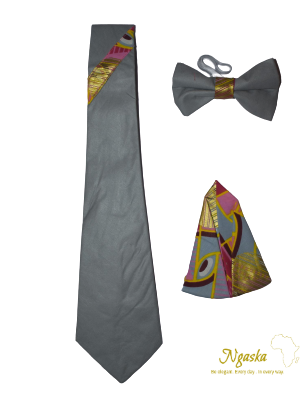 Starlight Silver & Playful Pink Swirls Necktie & Bowtie Set NBP3