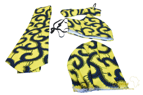 Yellow w/ Navy Blue Thorns Necktie & Bowtie Set NBP5