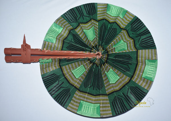 Purpose, Nature Royal Green African Tribal Print Fashion Fan FAN-25