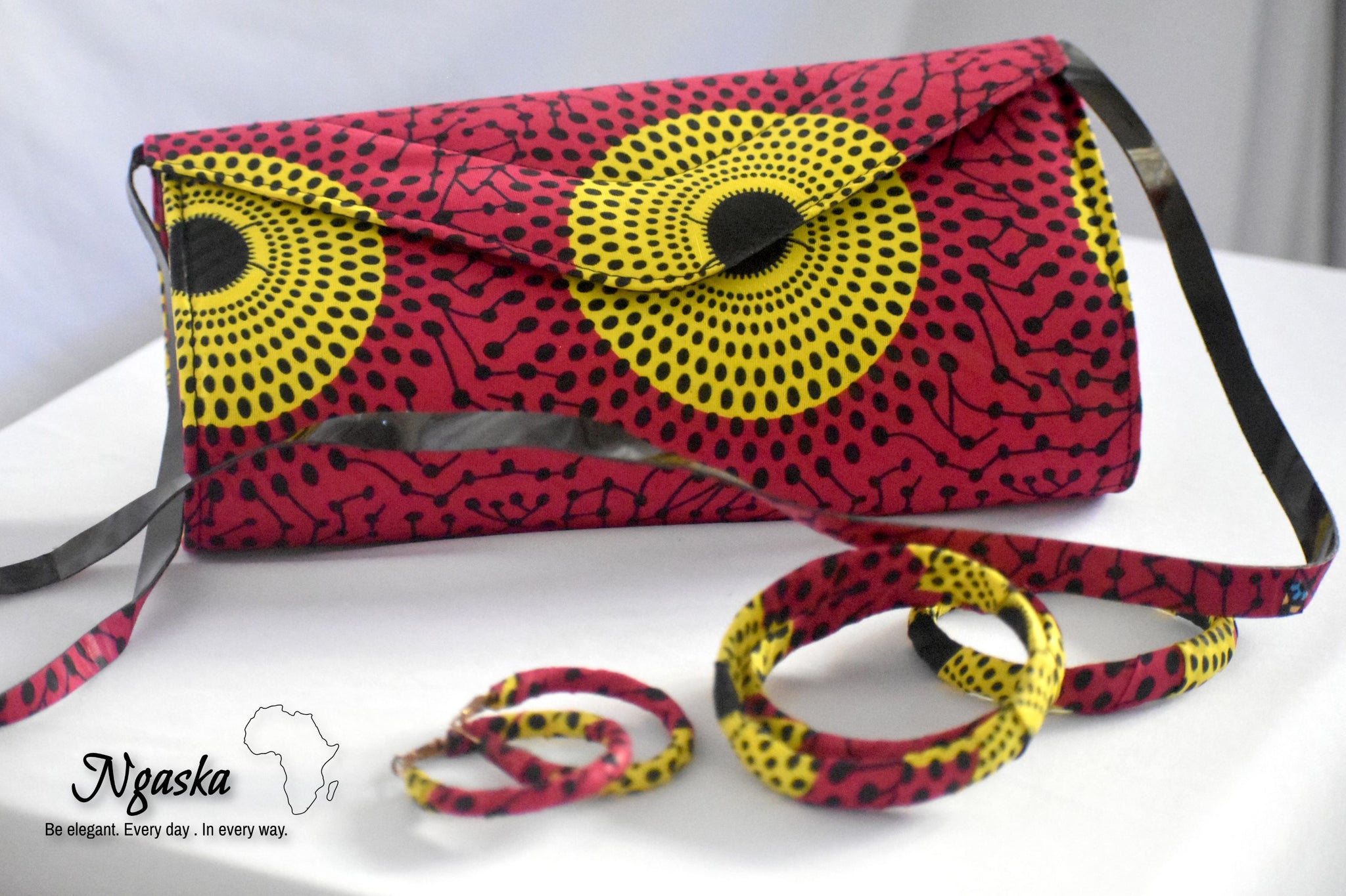 Circles of vibes, Yellow and Red Ankara Clutch, Earrings Set CEN-7