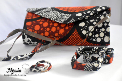 Colorful Black and Red Geometrical Bubbles Ankara Clutch, Earrings Set S-CEB 4