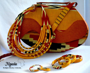 Vibrant Dashiki Tangerine inspired Ankara Clutch, Earrings and Necklace Set CEN 19