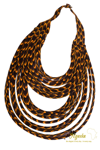 Mariama Purple, Butterscotch Yellow and Black Feather Ankara African Wax Necklace