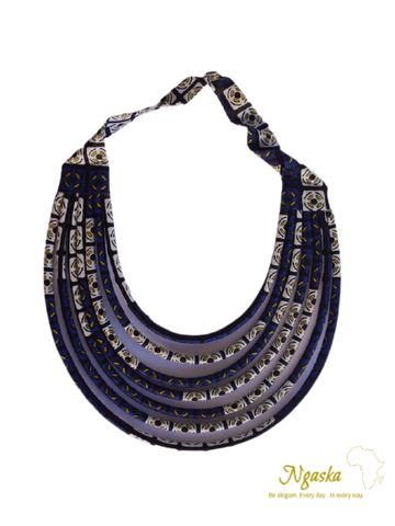 Makeba Blue and Wite Flowers Multistrand African Wax Necklace - MB11