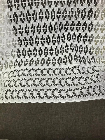 White Lace Fabric, Circular Flowers with Moon Crescents
