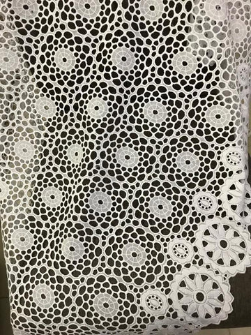 White Lace Fabric, Circular Flowers with Sunflower Patterns - LA 18