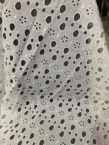 White Lace Fabric, Spaced Out Circles with Flowers