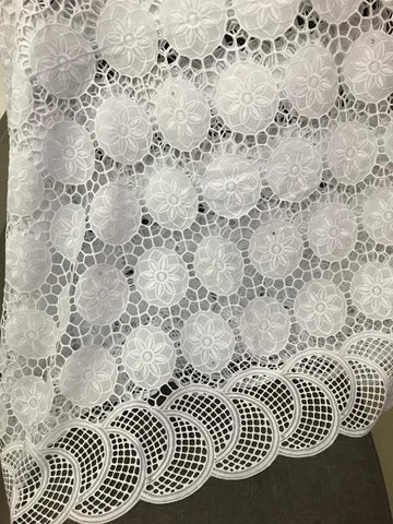 White Lace Fabric, Circular Flowers with Moon Crescents