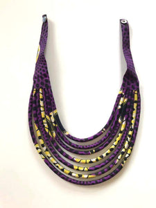 Makeba Exotic Purple and Yellow Ankara African Necklace - MB10
