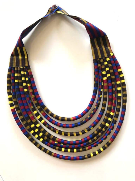 Makeba Exotic Purple and Yellow Ankara African Necklace - MB10