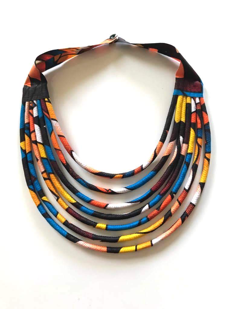 Colorful Flowers Ankara African Necklace - MB12